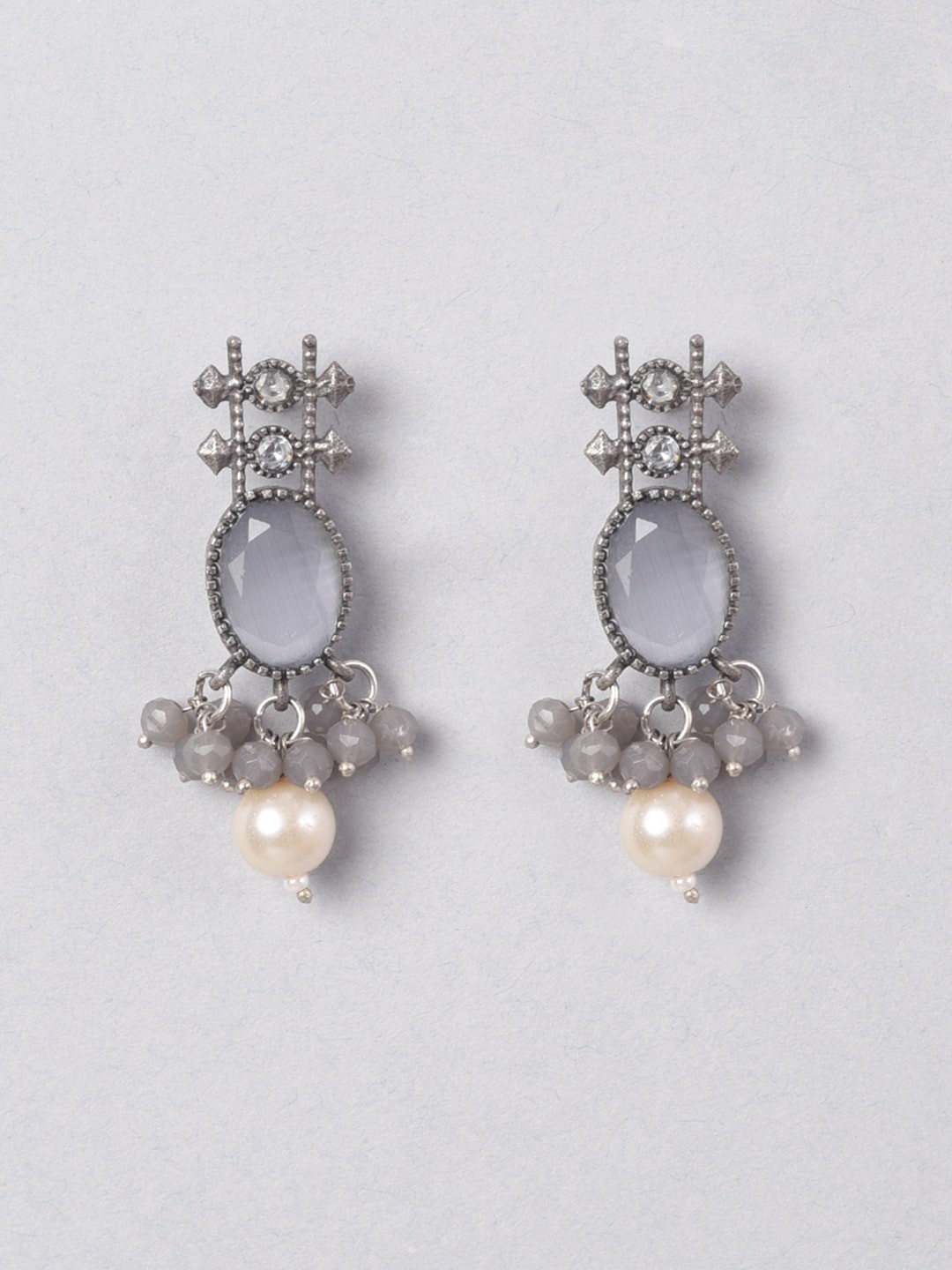 

phuljhadi Silver-Plated Stone-Studded Contemporary Drop Earrings