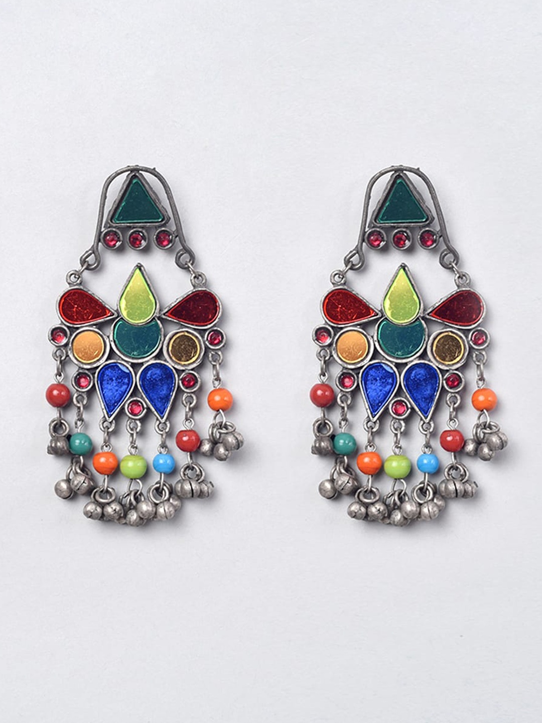 

phuljhadi Silver-Plated Stone Studded & Beaded Drop Earrings
