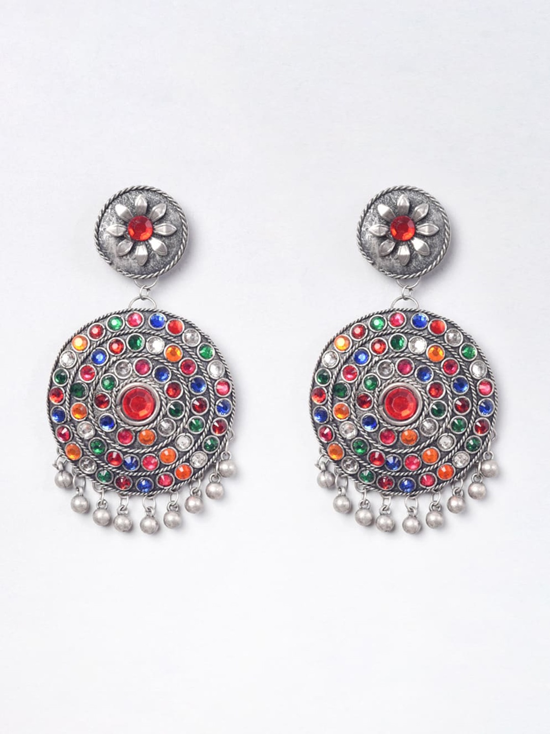 

phuljhadi Silver-Plated Stone-Studded & Beaded Drop Earrings