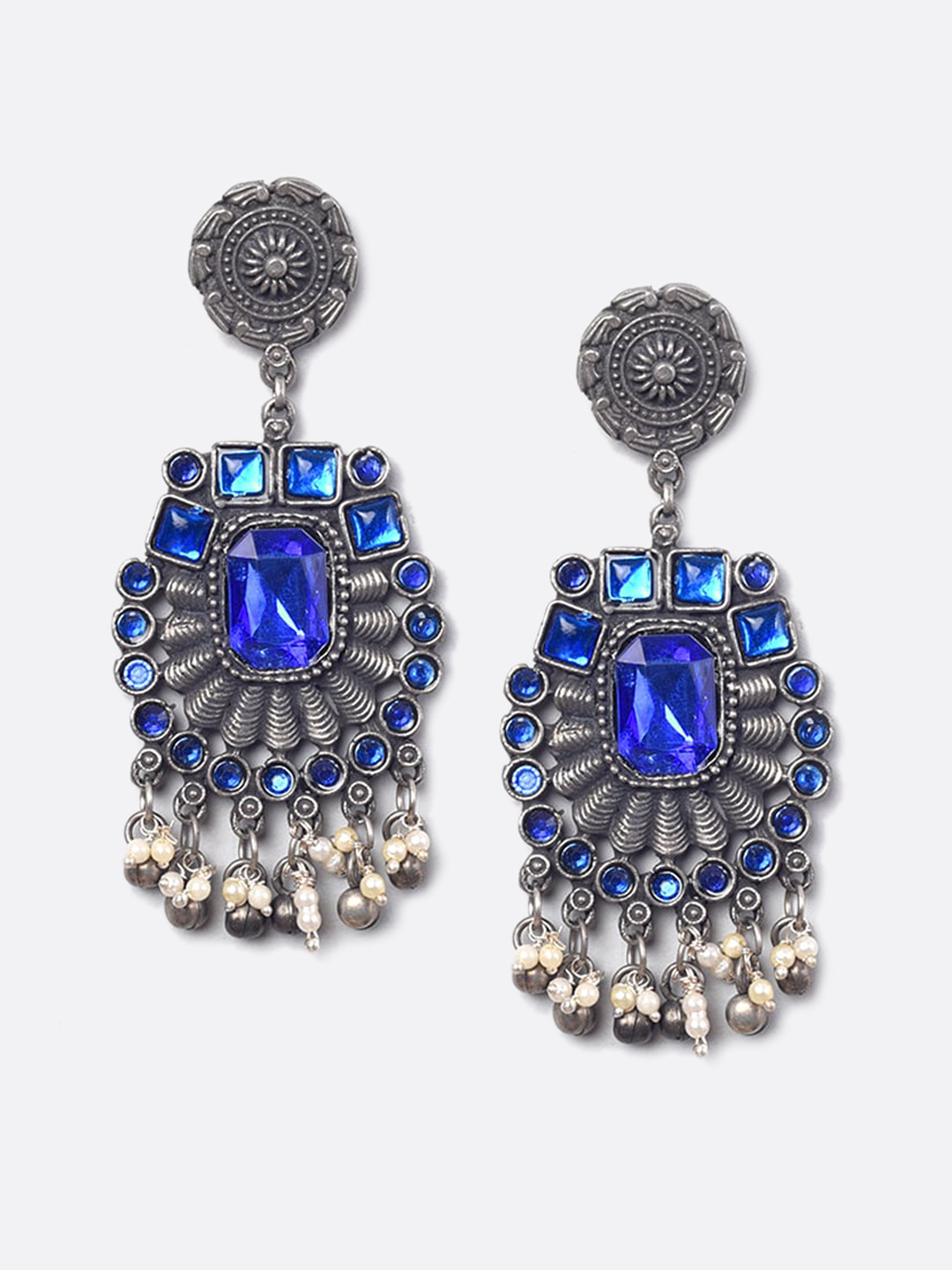 

phuljhadi Silver-Plated Stone Studded Contemporary Drop Earrings