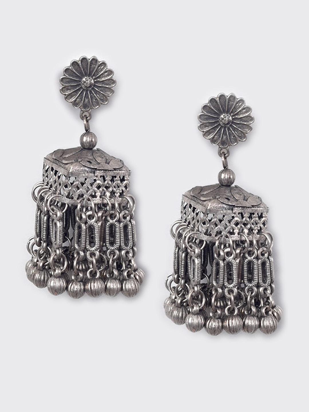 

phuljhadi Silver-Plated Dome Shaped Jhumkas