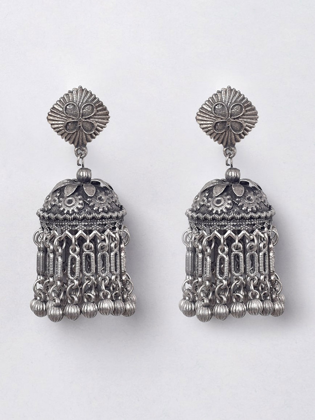 

phuljhadi Silver-Plated Dome Shaped Jhumkas