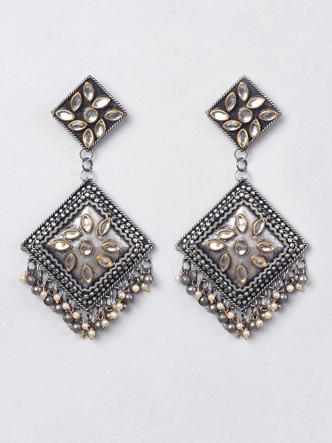 

phuljhadi Silver-Plated Dome Shaped Drop Earrings