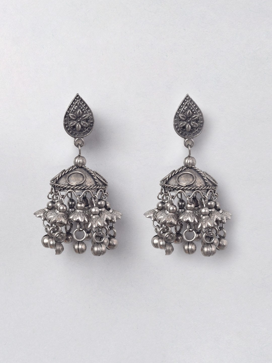 

phuljhadi Silver-Plated Oxidised Contemporary Jhumkas