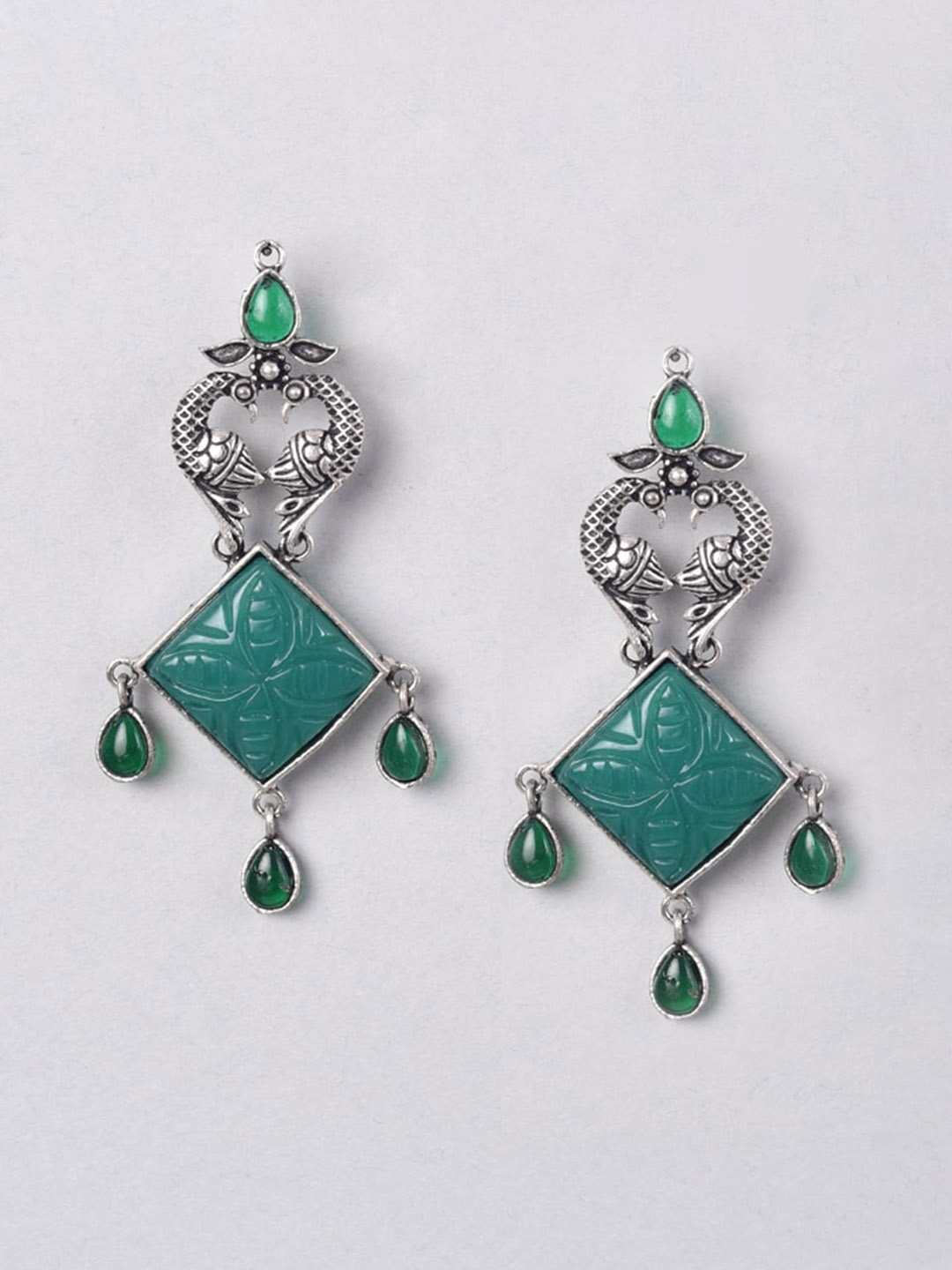 

phuljhadi Silver-Plated Beaded Geometric Drop Earrings