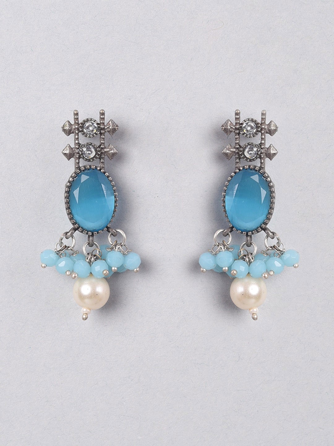 

phuljhadi Silver-Plated Stone Studded & Beaded Drop Earrings