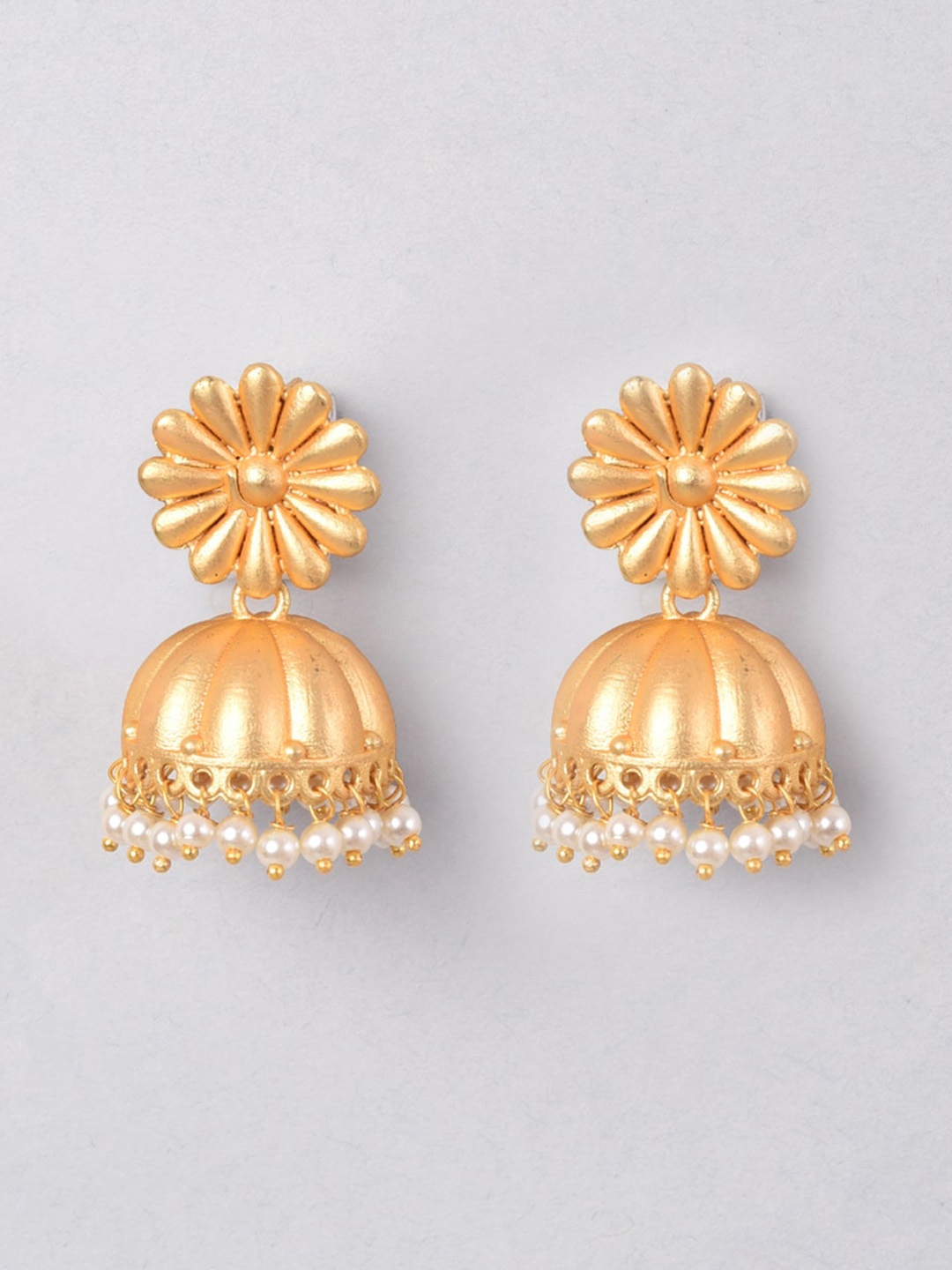

phuljhadi Gold-Plated Beaded Dome-Shaped Jhumkas