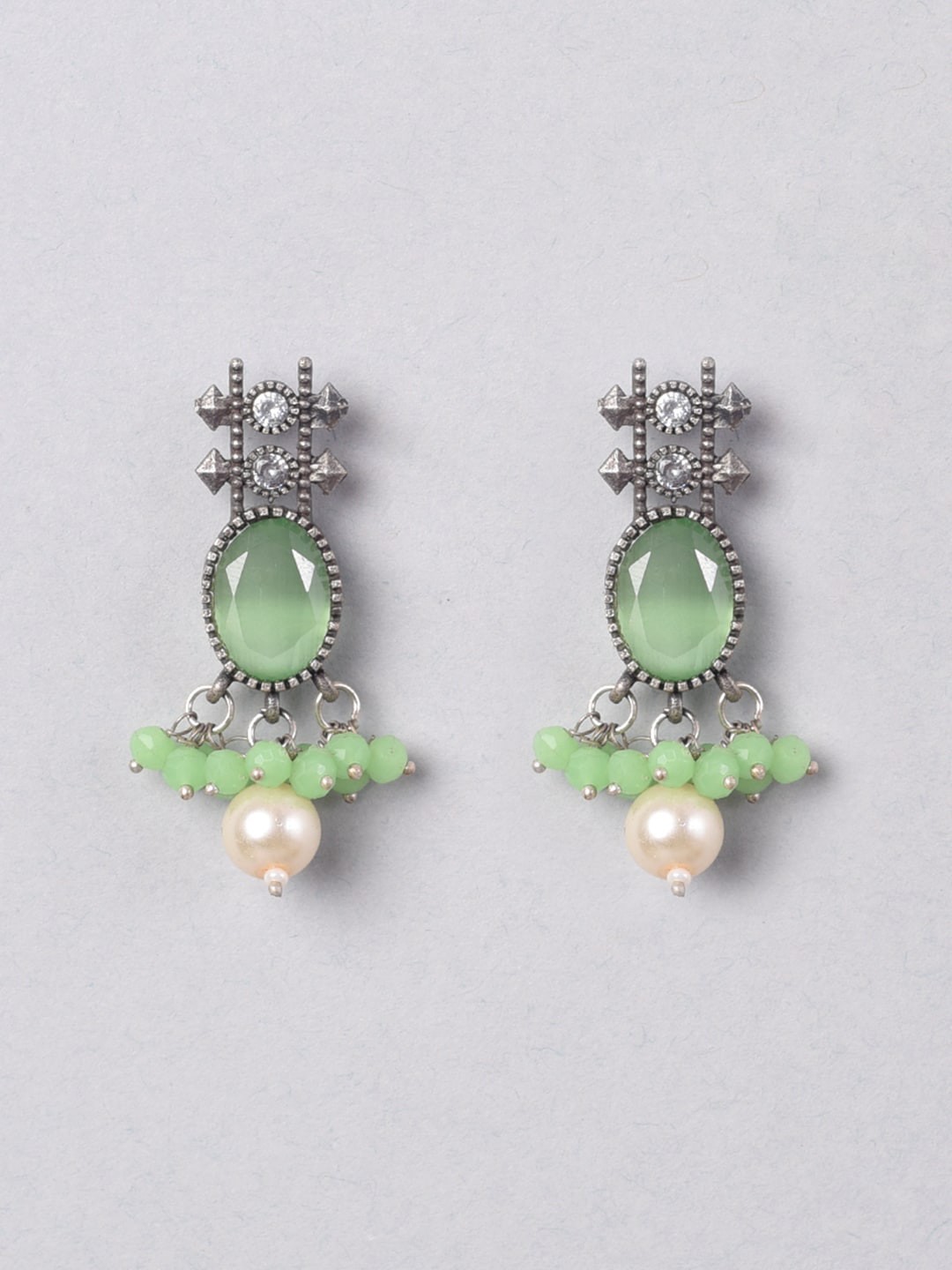 

phuljhadi Silver-Plated Stone Studded & Beaded Drop Earrings