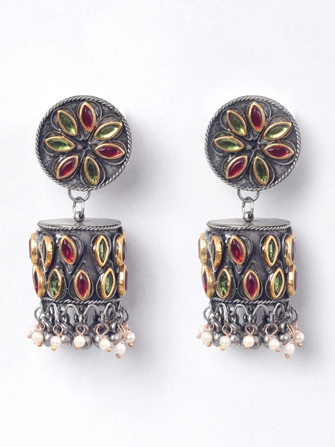 

phuljhadi Silver-Plated Stone Studded Contemporary Drop Earrings