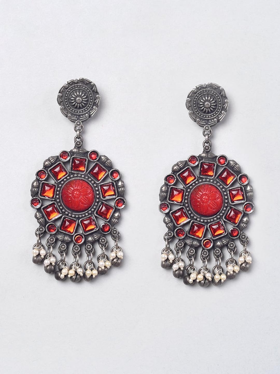 

phuljhadi Silver-Plated Stone Studded Drop Earrings