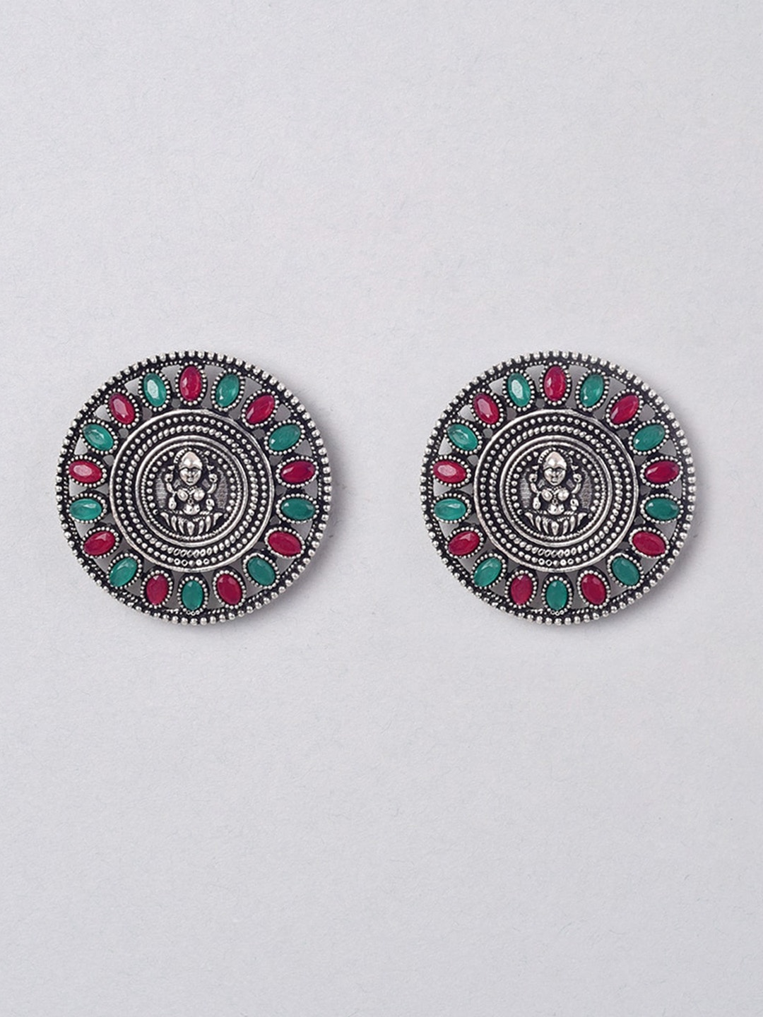 

phuljhadi Silver-Plated Stone Studded Circular Studs Earrings