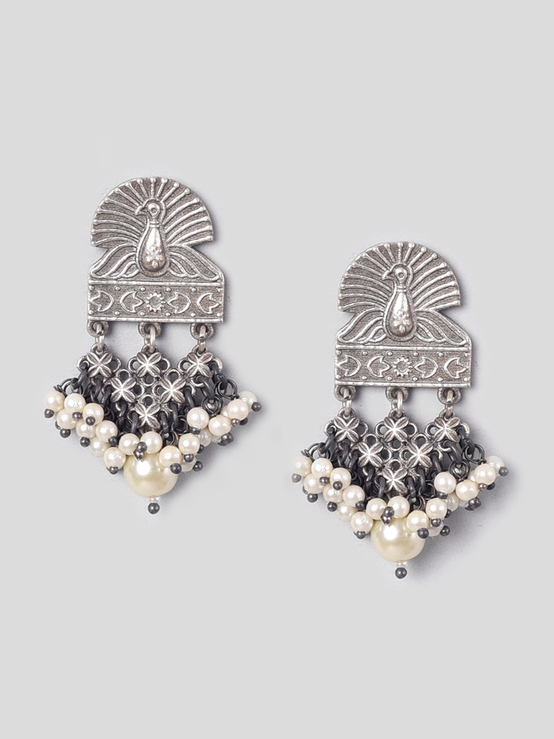 

phuljhadi Silver-Plated Beaded Drop Earrings