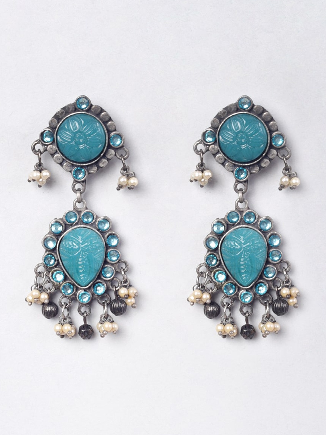 

phuljhadi Silver-Plated Stone Studded Drop Earrings