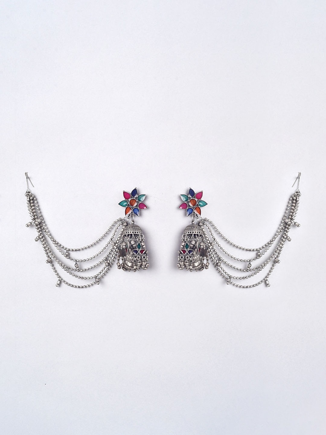

phuljhadi Silver-Plated Kundan Studded Dome Shaped Jhumkas