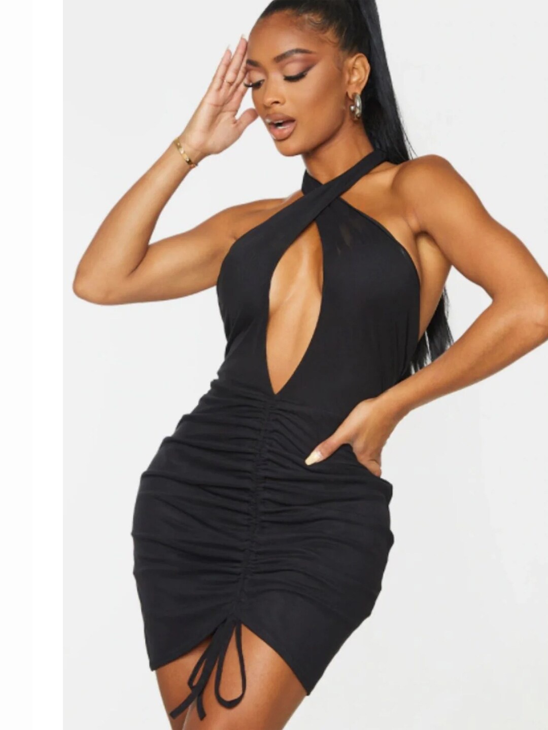 

Styched Haler Neck Sleeveless Tie-Ups Bodycon Mini Dress, Black