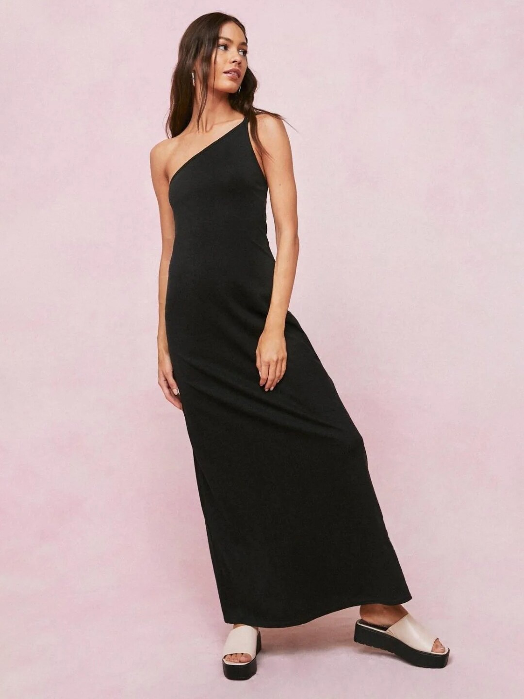 

Styched One Shoulder Maxi Dress, Black