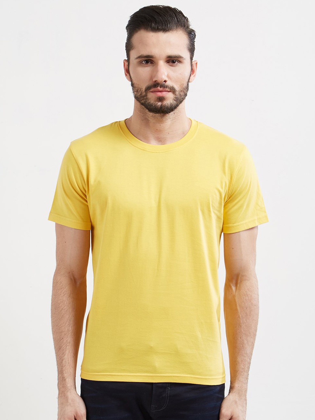 

WYO Men Yellow Solid Round Neck T-shirt