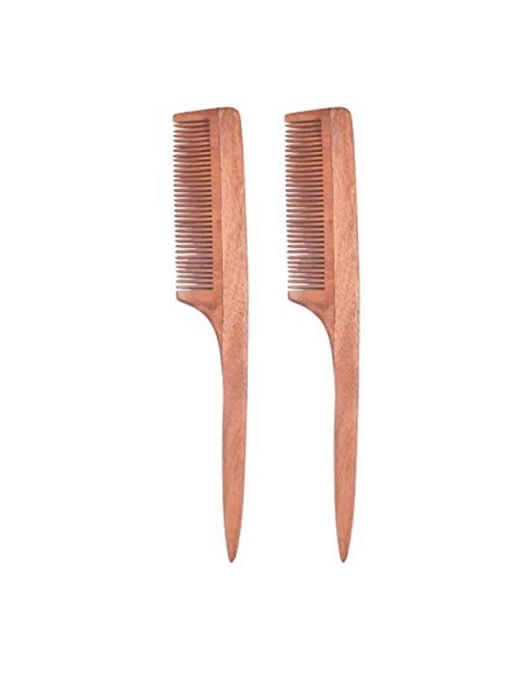 

FEELHIGH Set Of 2 Neem Wood Rat Tail Comb To Control Hair Fall - Brown