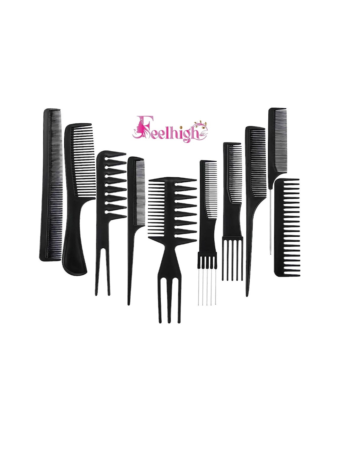 

FEELHIGH Set Of 10 Cut Styling Hairdressing Barbers Combs - Black