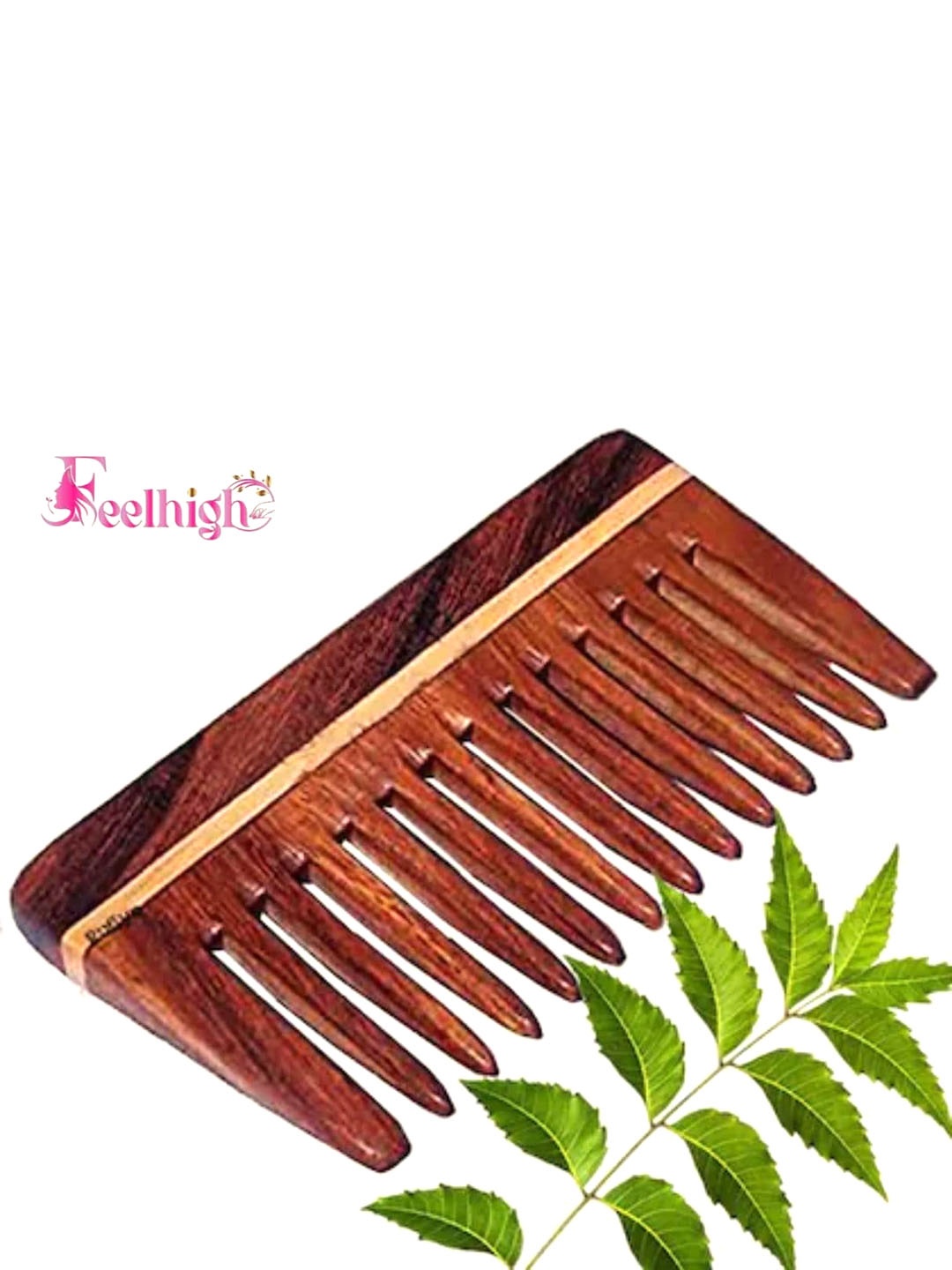 

FEELHIGH Natural Wooden Neem Hair Comb, Brown