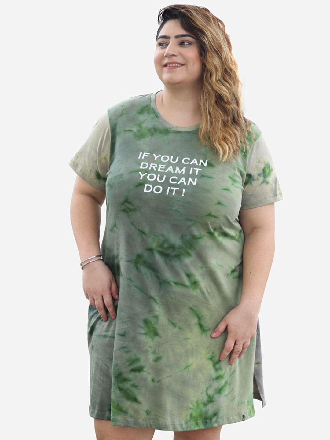 

TITTLI Plus Size Abstract Printed Pure Cotton T-shirt Dress, Green