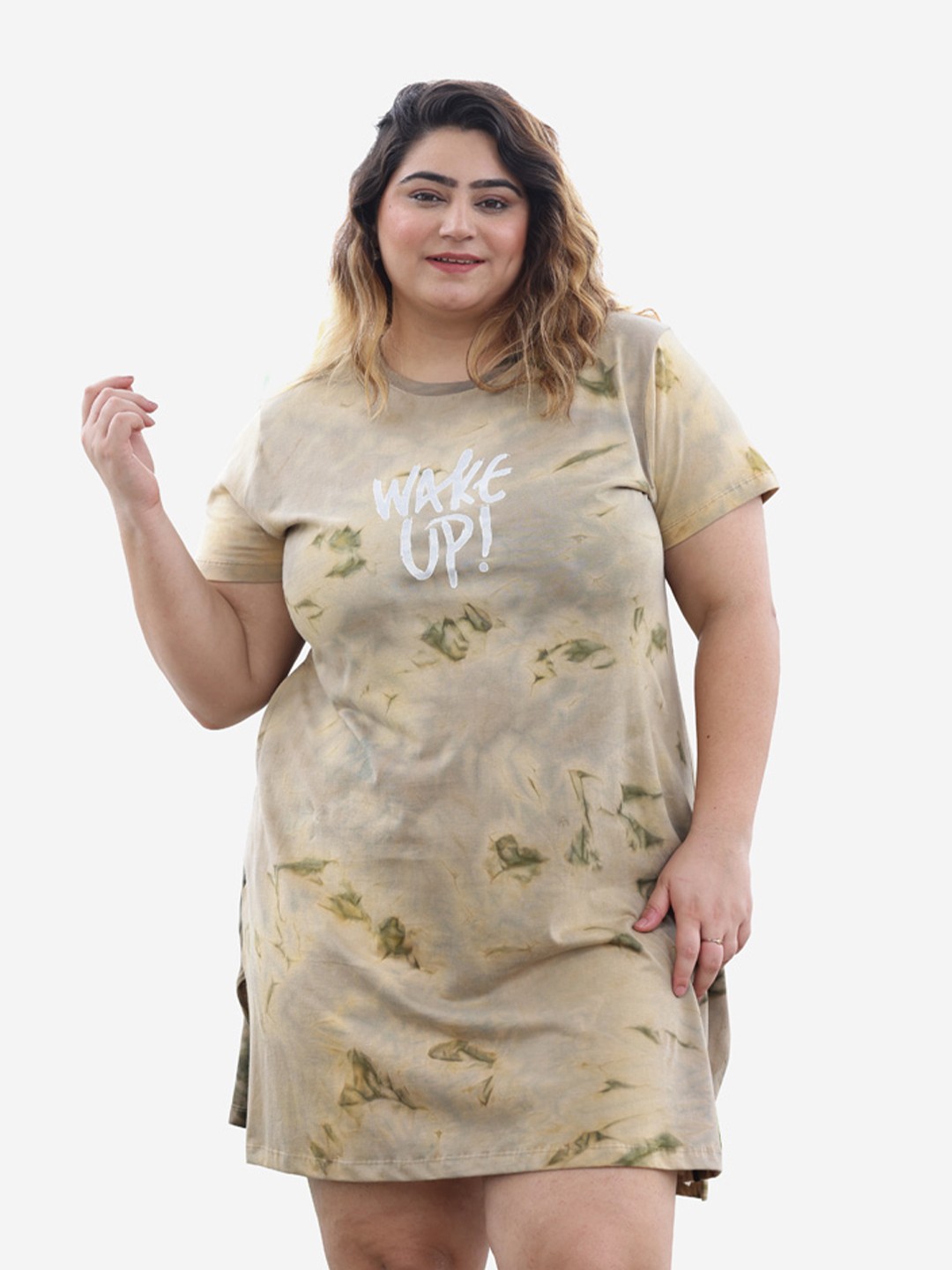 

TITTLI Plus Size Abstract Printed Pure Cotton T-shirt Dress, Olive