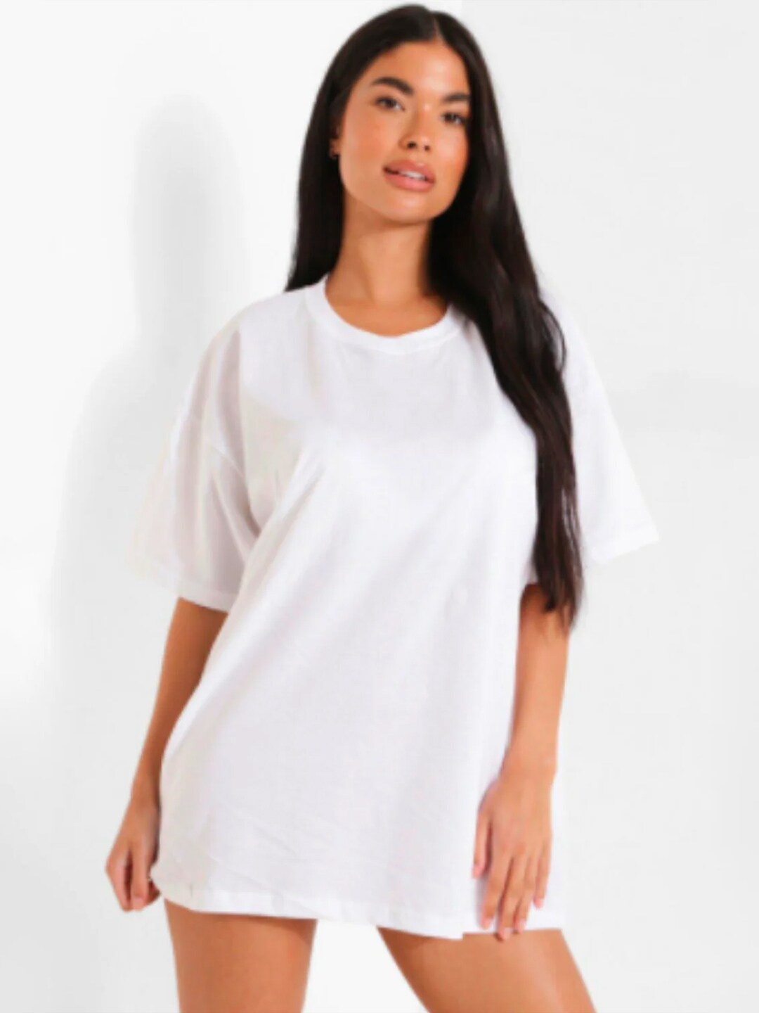 

Styched Round Neck Cotton T-shirt Style Mini Dress, White