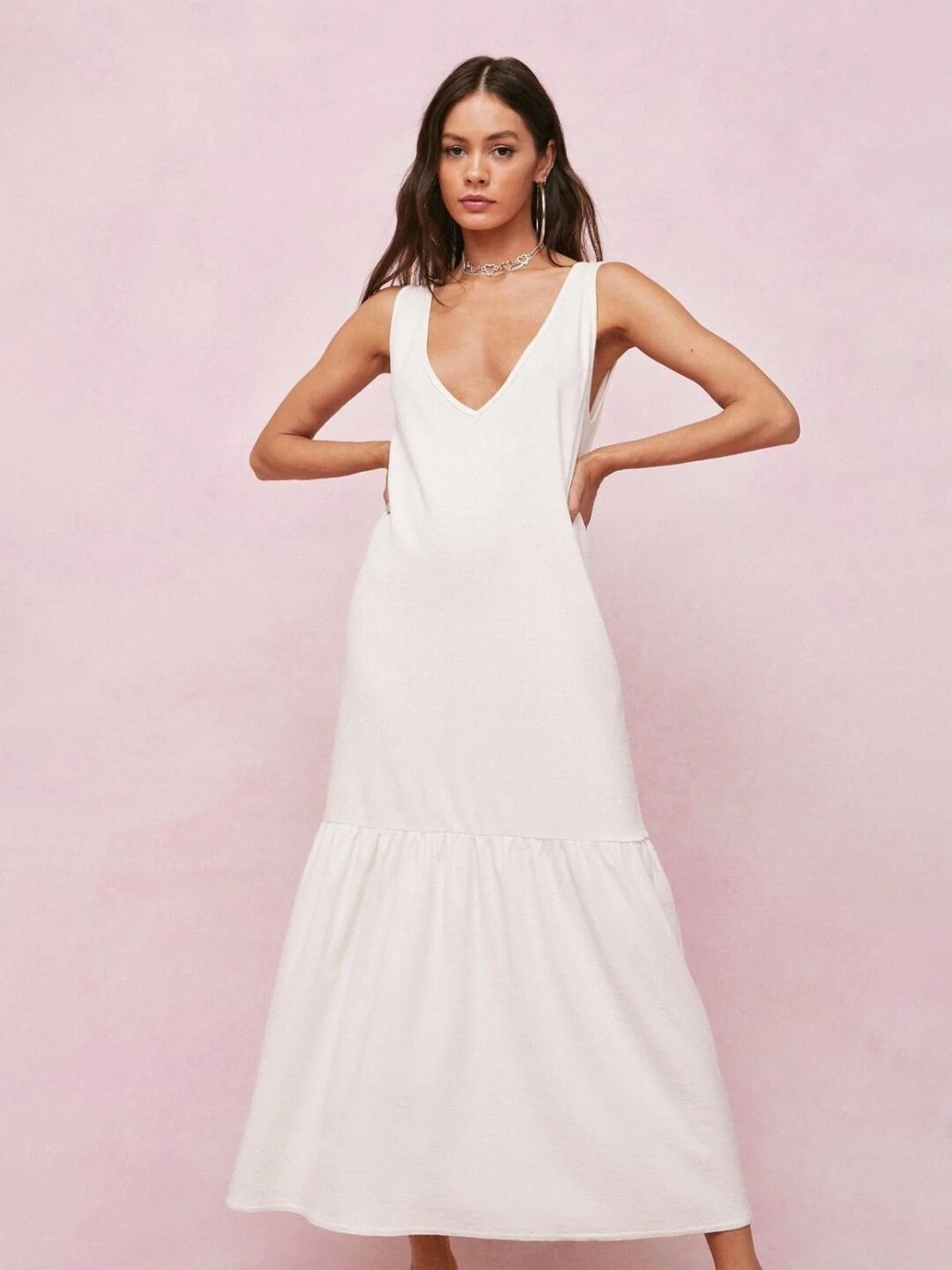 

Styched V-Neck Maxi Dress, White