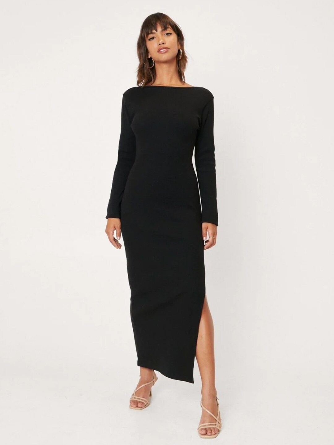 

Styched Round Neck Maxi Dress, Black