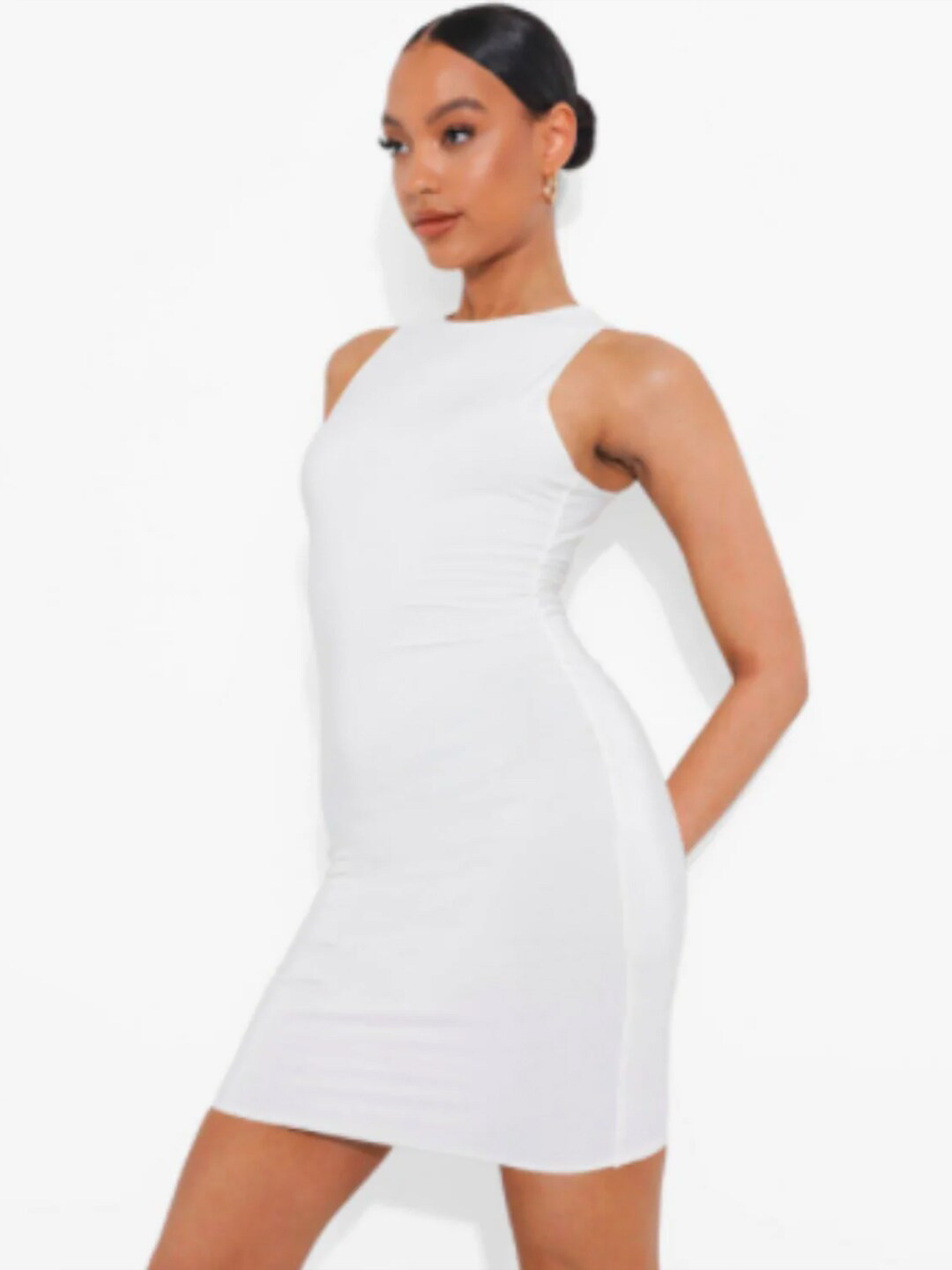 

Styched Round Neck Bodycon Mini Dress, White
