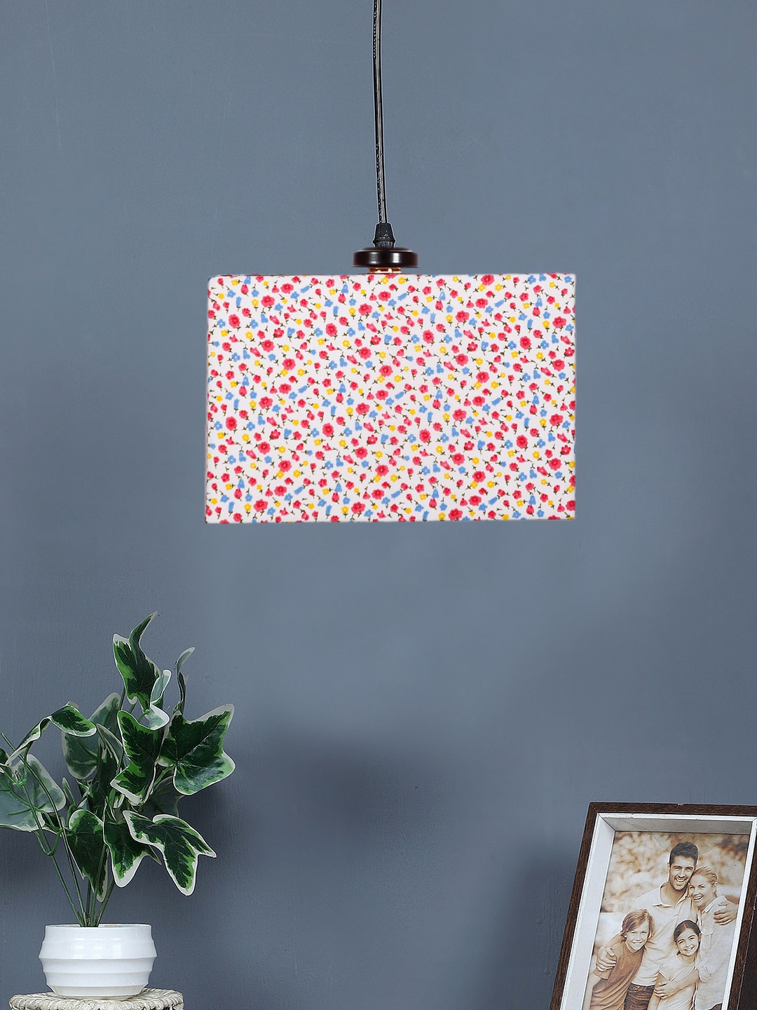 

Devansh White & Red Printed Cotton Square Hanging Lamp