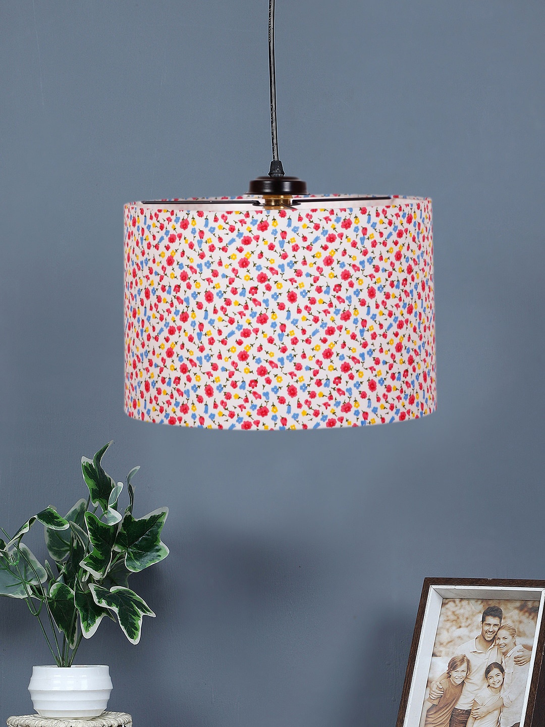 

Devansh White & Pink Printed Cotton Drum Hanging Lamp