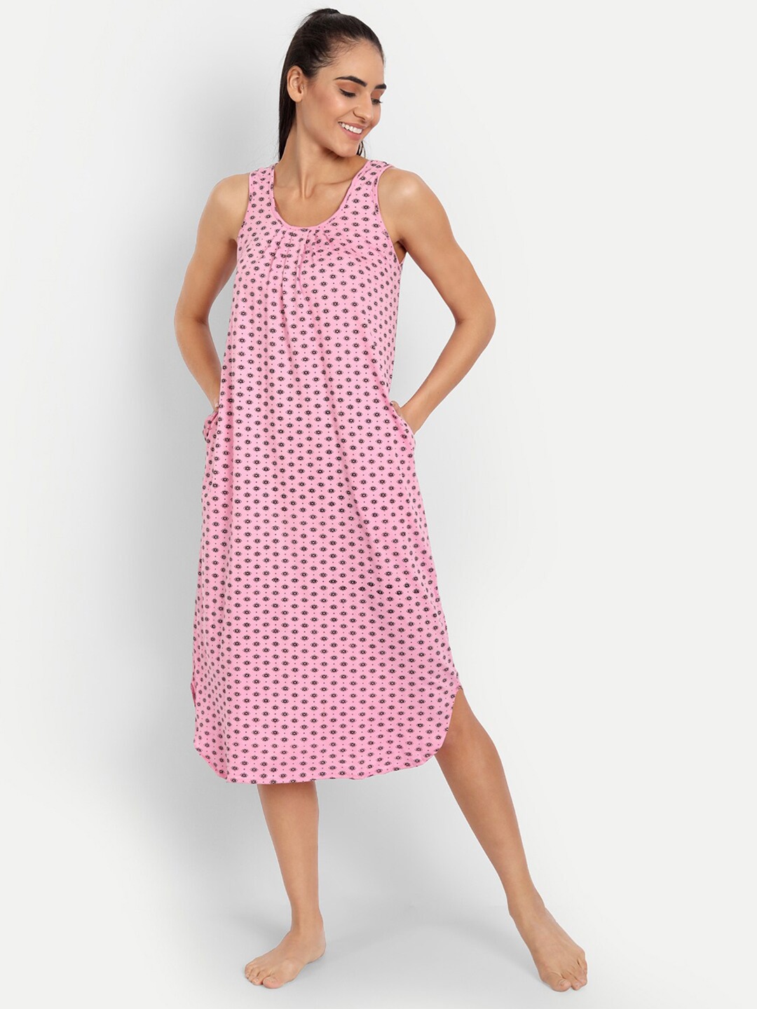 

BLAZON Floral Printed Maxi Pure Cotton Nightdress, Pink