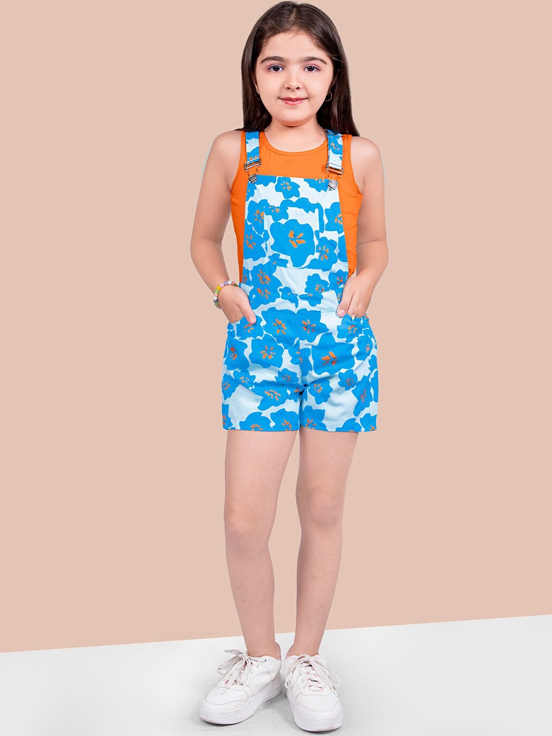 

Naughty Ninos Girls Floral Printed Dungarees With T-Shirt, Blue