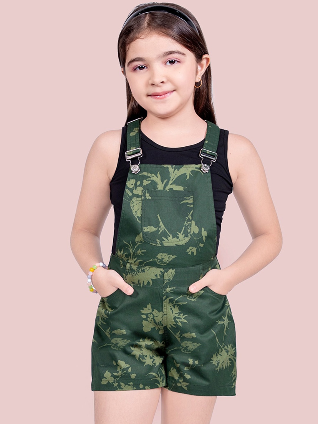 

Naughty Ninos Girls Camouflage Printed Cotton Dungaree With T-Shirt, Green