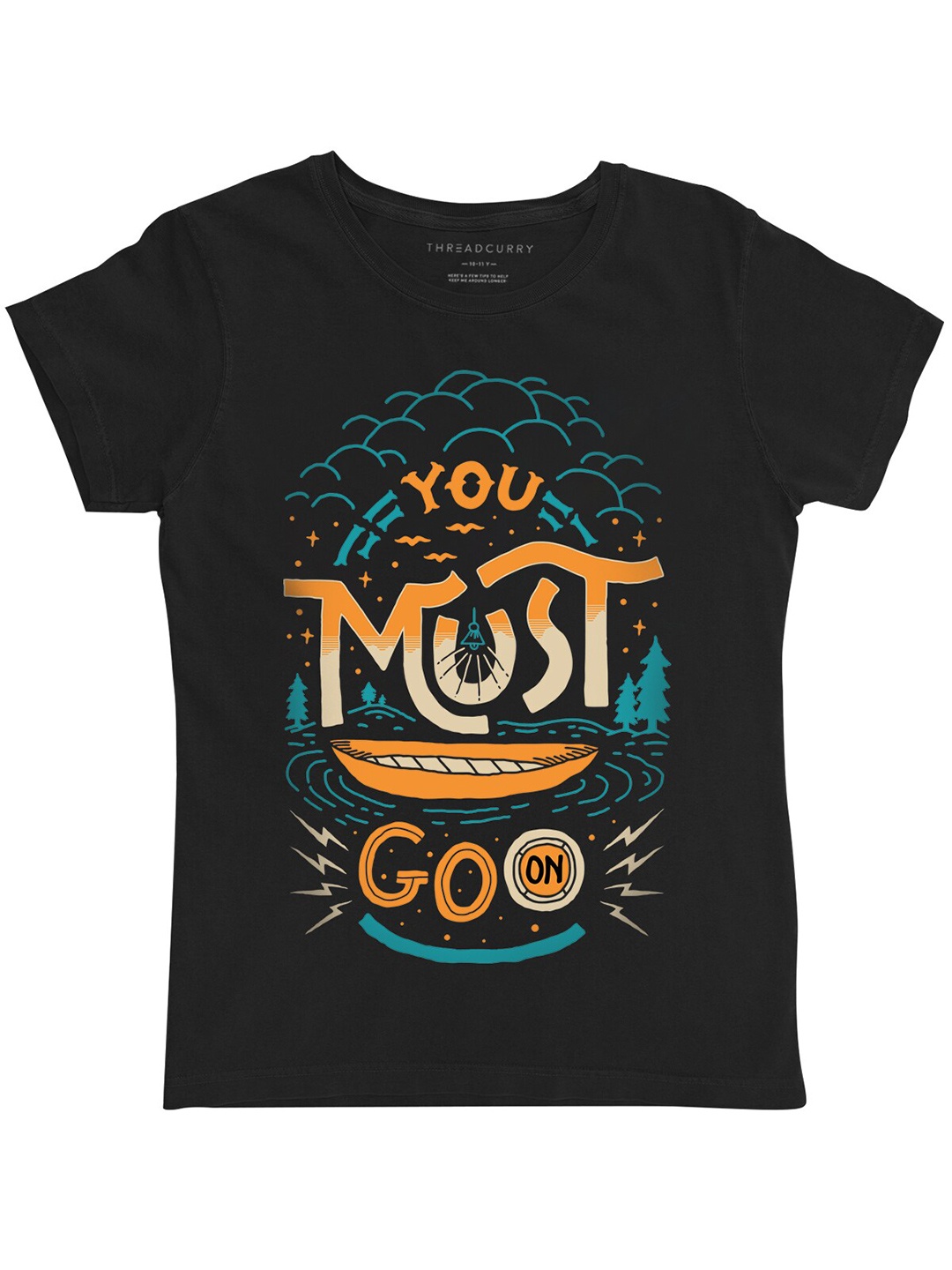 

THREADCURRY Girls Typography Printed Cotton T-shirt, Black