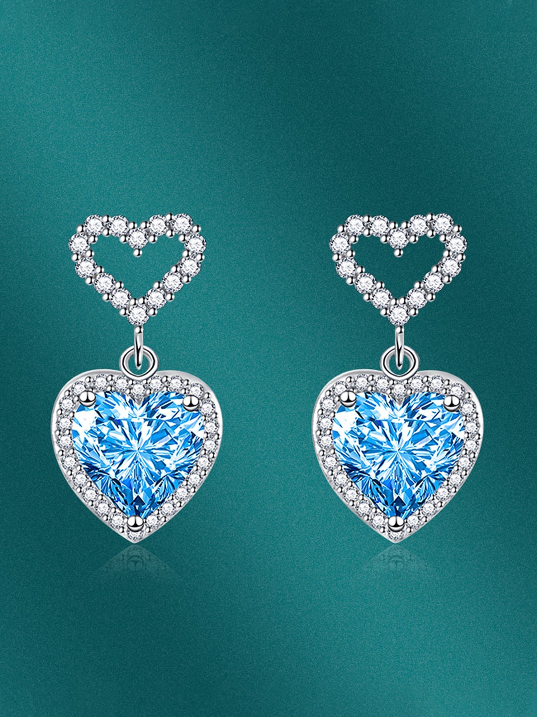 

Designs & You Silver-Plated CZ-Studded Heart Shaped Drop Earrings