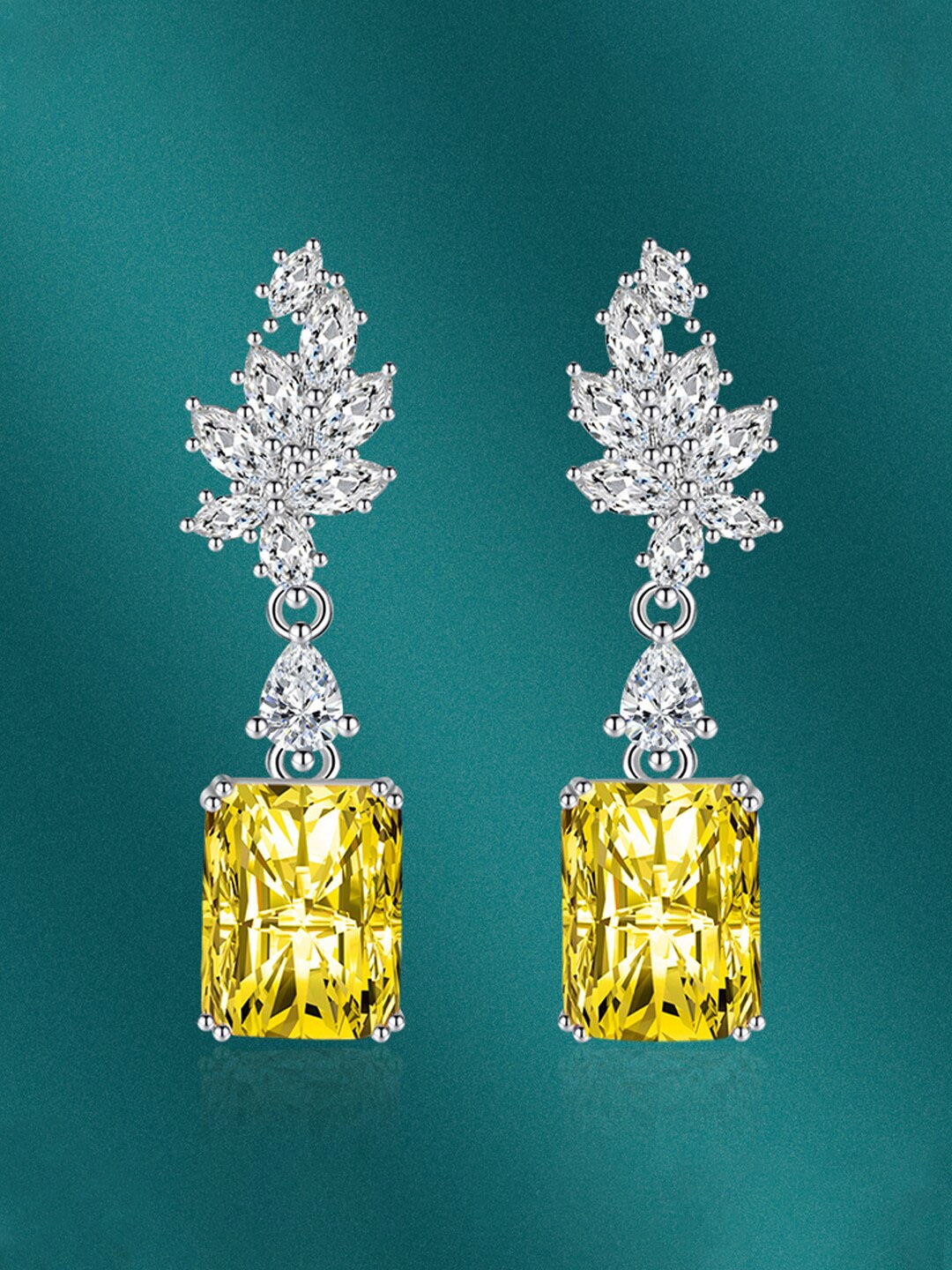 

Designs & You Silver-Plated CZ-Studded Geometric Drop Earrings