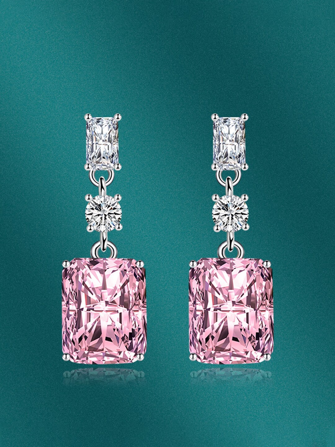 

Designs & You Silver-Plated CZ-Studded Geometric Drop Earrings