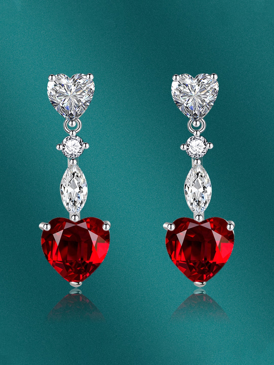 

Designs & You Silver-Plated CZ-Studded Heart Shaped Drop Earrings