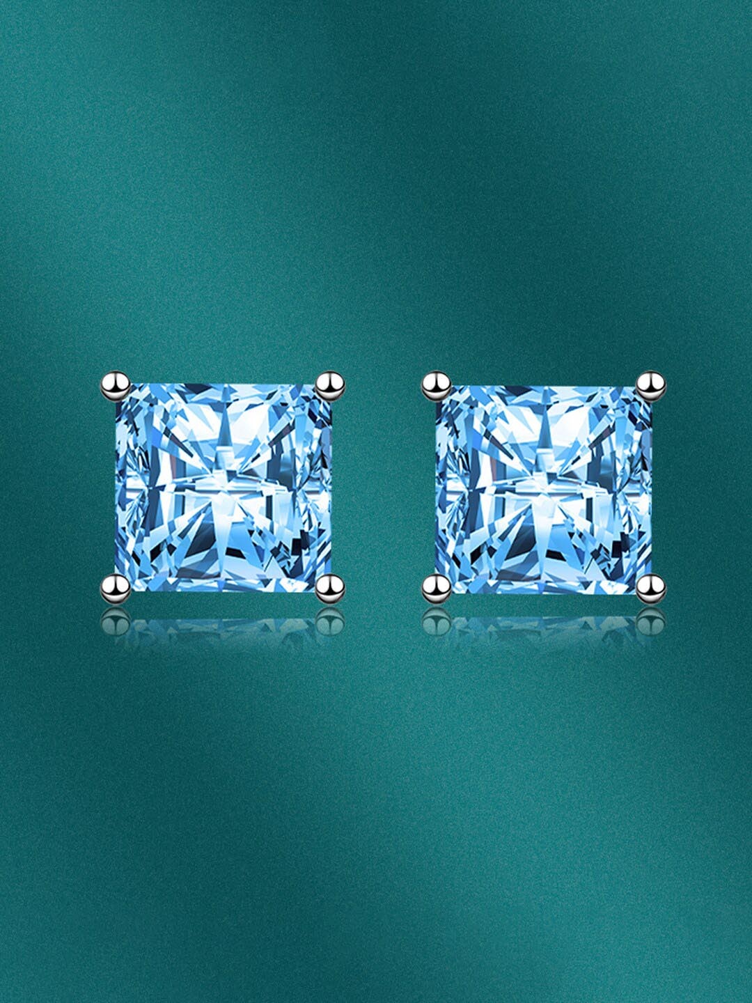 

Designs & You Silver-Plated CZ-Studded Square Studs Earrings