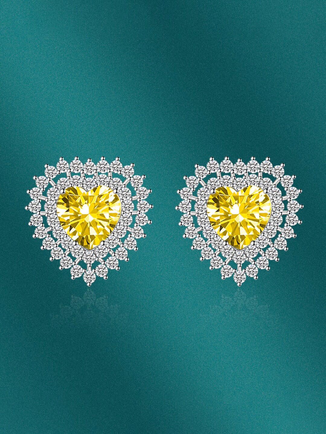 

Designs & You Silver-Plated CZ-Studded Heart Shaped Stud Earrings