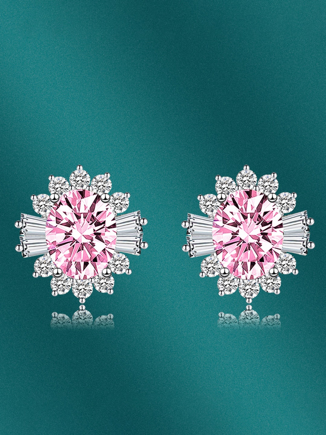 

Designs & You Silver-Plated CZ-Studded Floral Stud Earrings