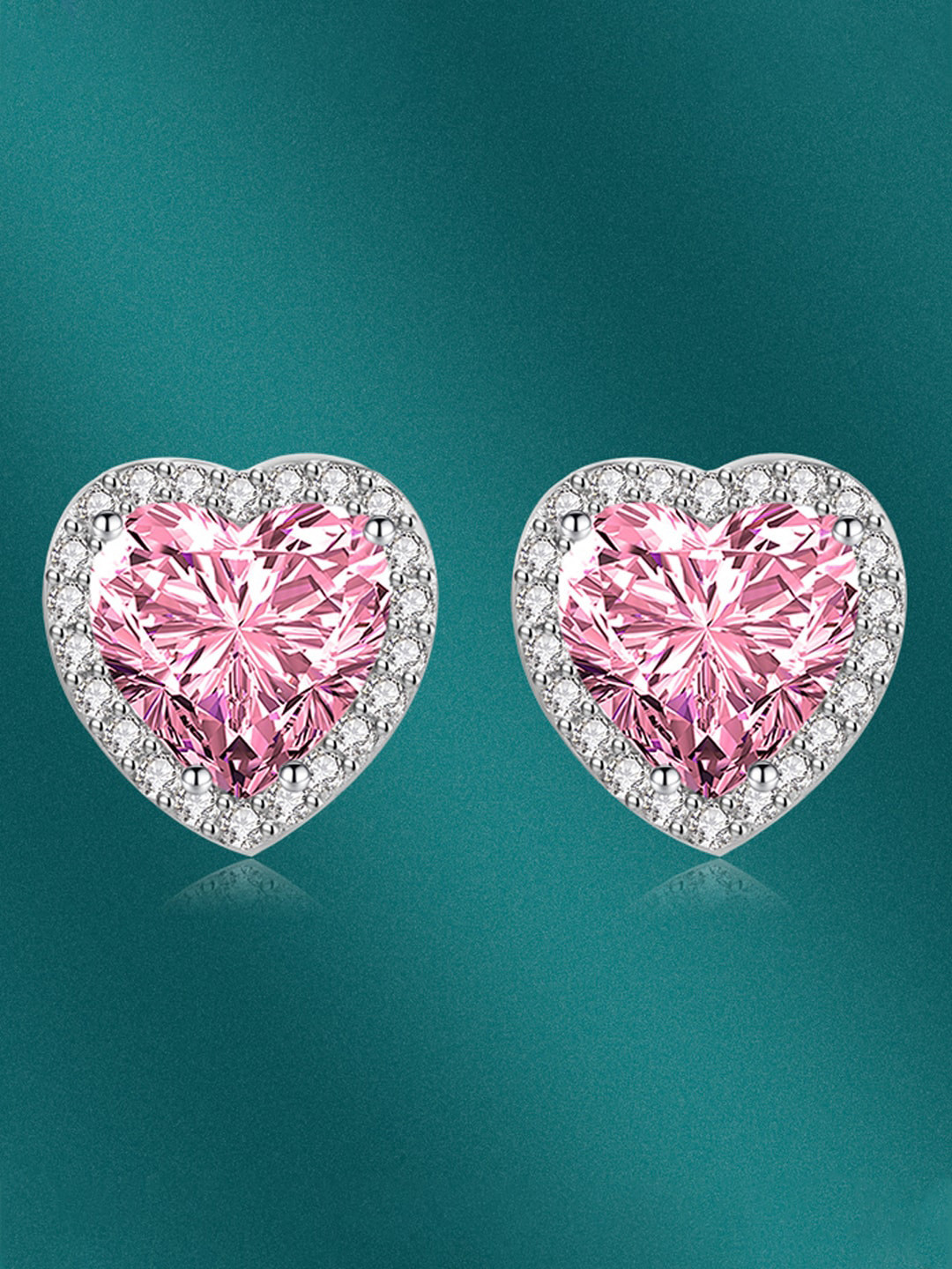

Designs & You Silver-Plated CZ-Studded Heart Shaped Stud Earrings