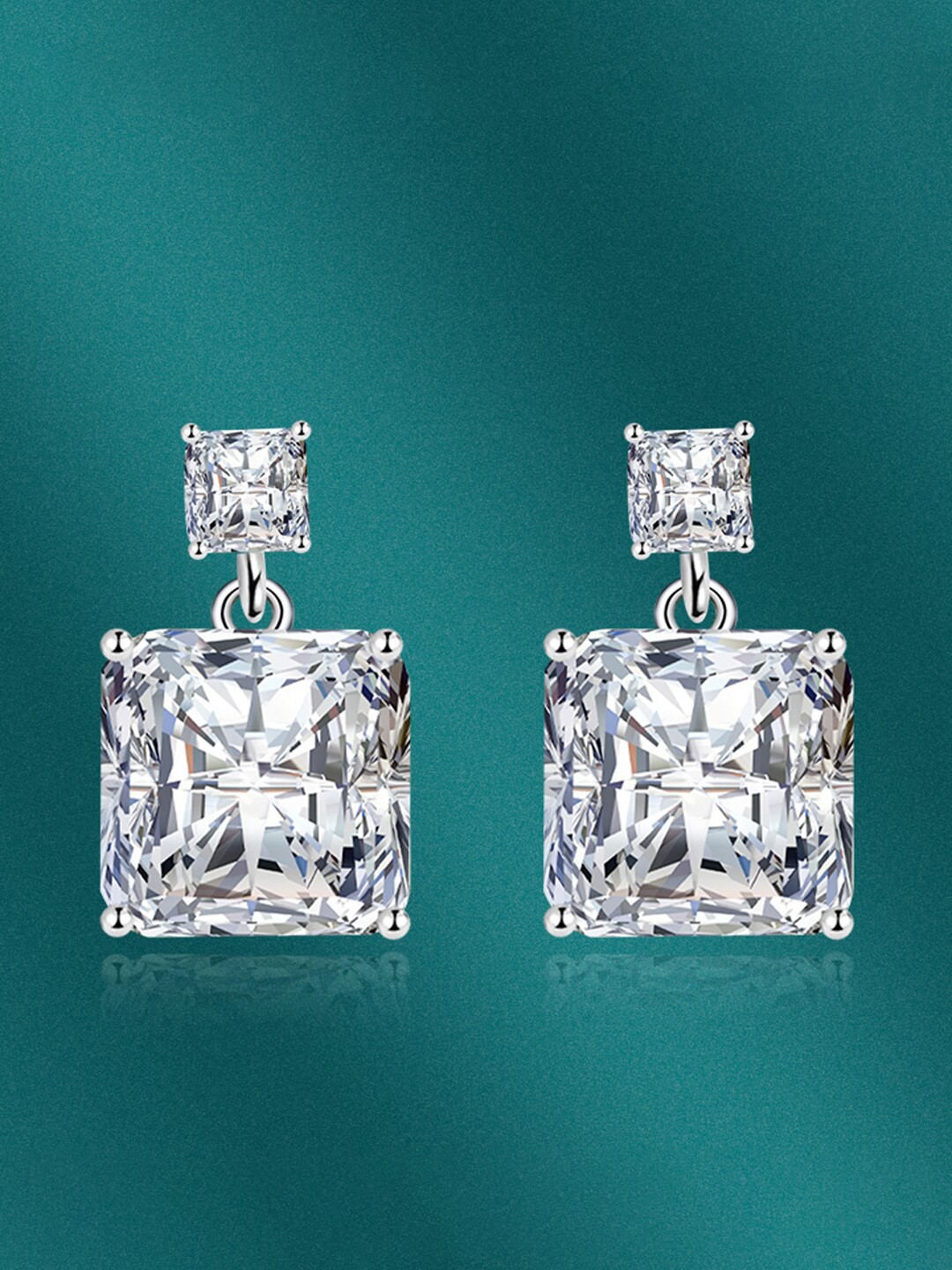 

Designs & You Silver-Plated CZ-Studded Square Drop Earrings