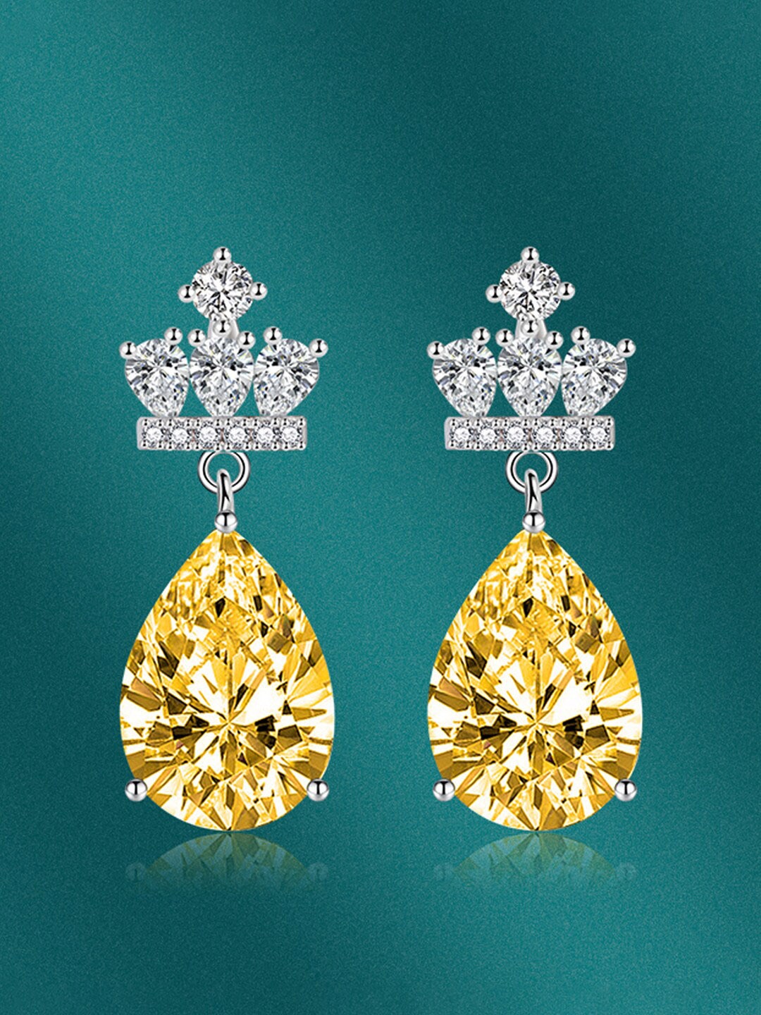 

Designs & You Silver-Plated CZ-Studded Teardrop Shaped Drop Earrings