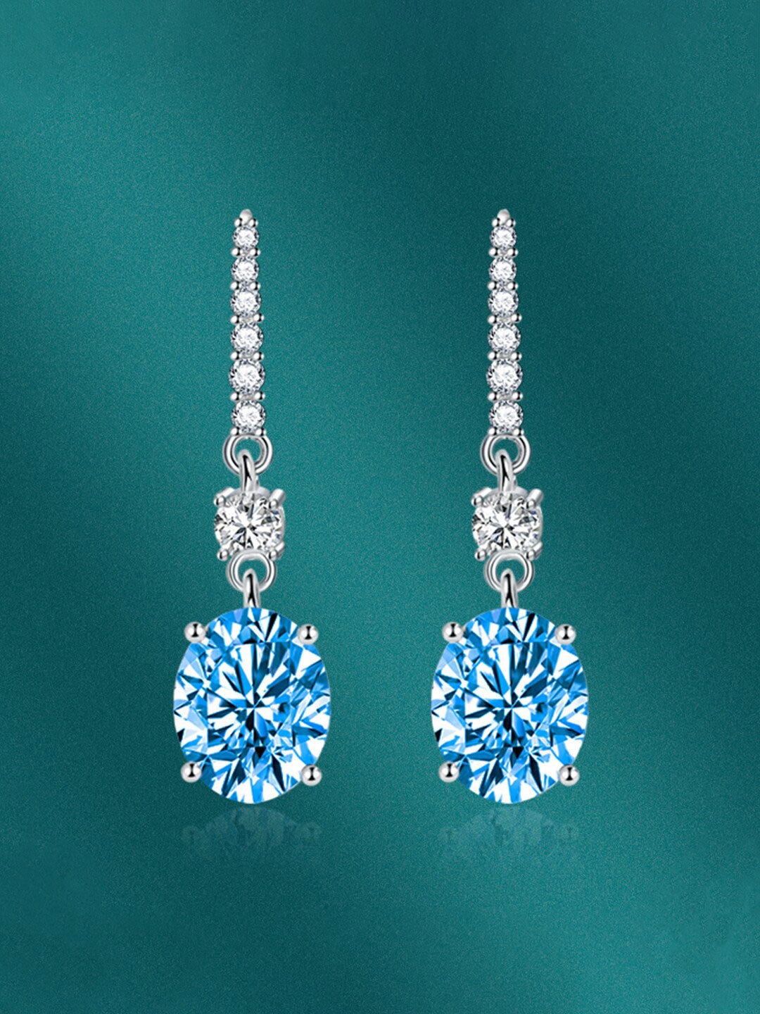 

Designs & You Silver-Plated CZ-Studded Oval Shaped Drop Earrings