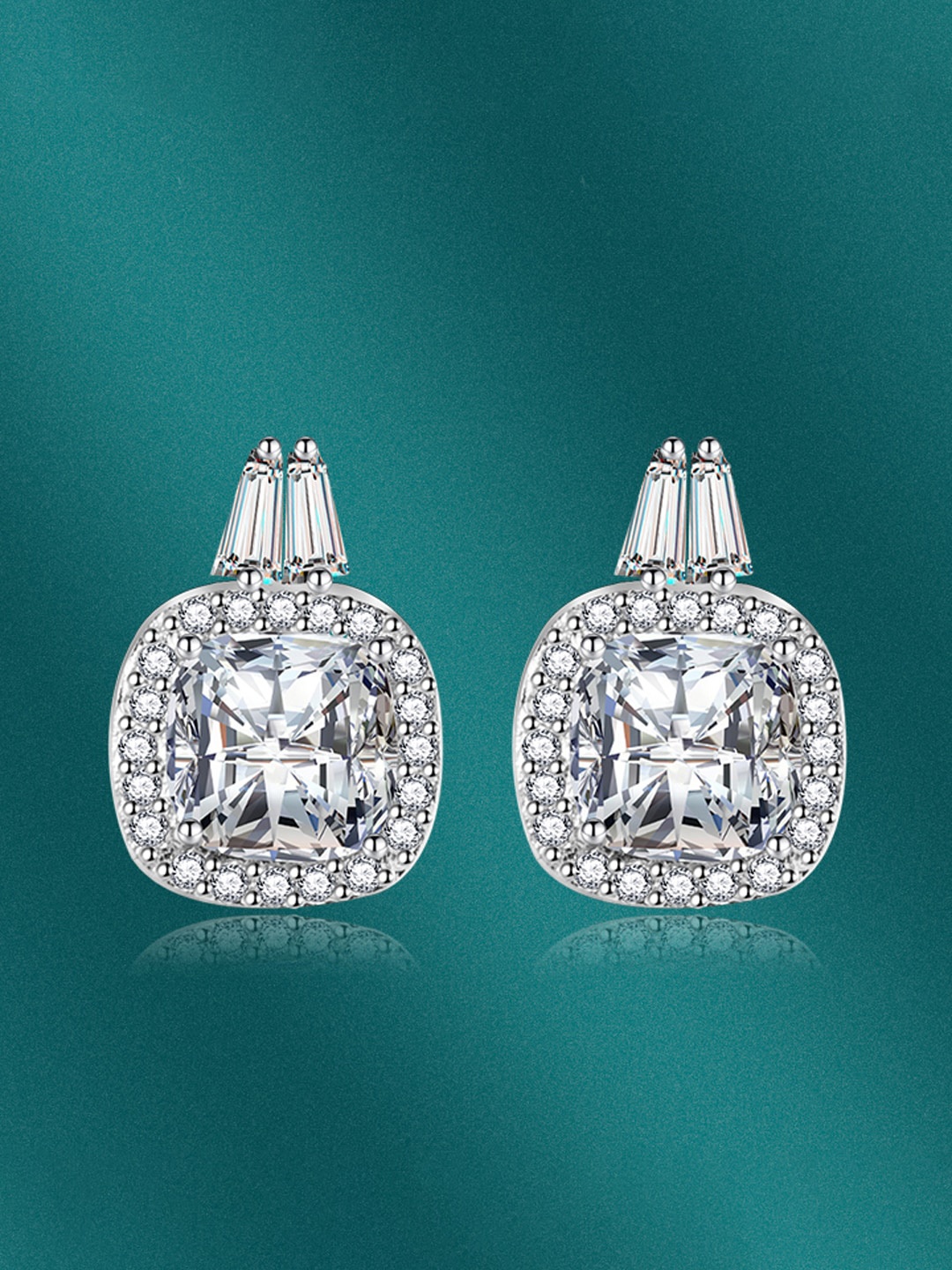 

Designs & You Silver-Plated CZ-Studded Contemporary Stud Earrings