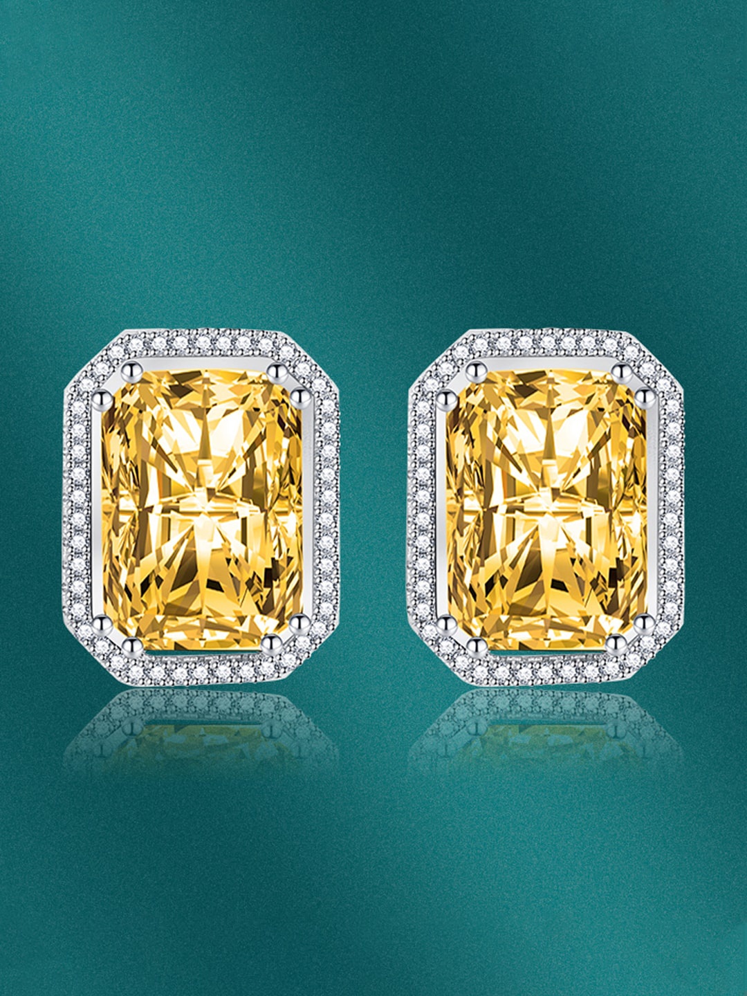 

Designs & You Silver-Plated CZ-Studded Geometric Shape Stud Earrings