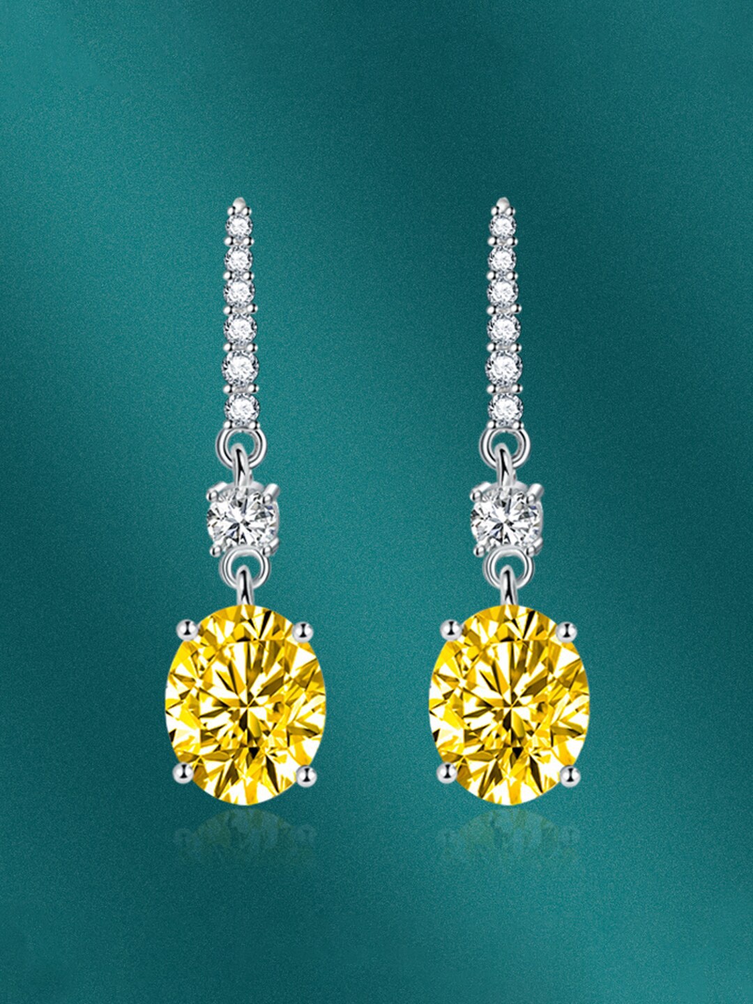 

Designs & You Silver-Plated Cubic Zirconia Studded Oval Drop Earrings